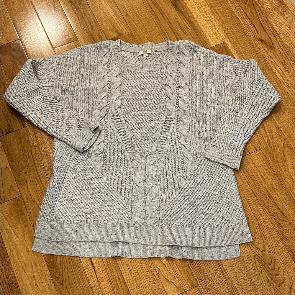 Talbots Gray Cable Knit Crew Neck Sweater